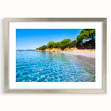 Extra large abstract art print of Corsican scenery in silver frame, featuring textured strokes in earthy tones.