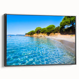 Black and white framed canvas of a Corsican landscape, ideal for bedroom decor.