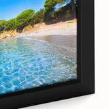 Black wall art featuring a textured, colorful Corsican landscape on a large framed canvas, ideal for living room decor.