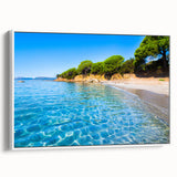 Vintage poster art of a Corsican landscape on framed canvas, featuring colorful art with dominant black tones.