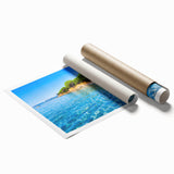 Extra large rolled print of Corsican landscape with vivid floral foreground, ideal for classy bathroom wall art.