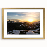 Abstract art print of the French Alps in muted earth tones on a framed canvas, ideal for dining room decor.