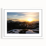 Textured art of the French Alps in muted earth tones on a framed white mat, ideal for bedroom decor.