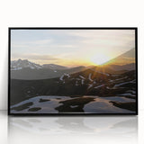 Large abstract wall art of the French Alps in muted earth tones on framed acrylic, ideal for modern living room decor.