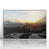 Mid-century modernist art of the French Alps in pastel shades on a framed acrylic, ideal for nursery wall art.