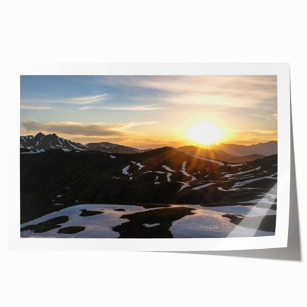 Rolled print of the French Alps with lush greenery and snow-capped peaks, ideal for art wall dining room decor.