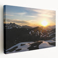 French Alps landscape on stretched canvas, featuring prominent green and blue tones, suitable for kitchen wall art.