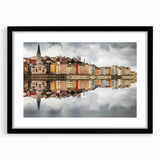 Abstract art print of Lyon scenery in vibrant colors on a textured, extra large canvas, ideal for living room decor.