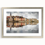 Extra large wall art featuring an abstract depiction of Lyon, France, in textured silver and gray tones on a framed canvas.