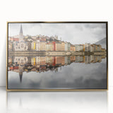 Art Deco style poster of Lyon, France in muted gold and gray tones on framed acrylic, suitable for modern art wall decor.