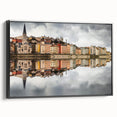Black and white vintage poster art of Lyon landscape on framed canvas, suitable for bedroom wall decor.