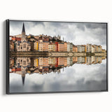 Black and white vintage poster art of Lyon landscape on framed canvas, suitable for bedroom wall decor.