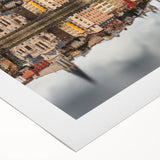 Art deco poster of Lyon, France in muted earth tones on rolled canvas, ideal for dining room wall art.