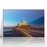 Mid-century modernist art depicting a serene French landscape in muted earth tones on a framed acrylic.