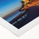 Art deco poster of a vintage European scenery in muted colors on rolled canvas, suitable for dining room decor.