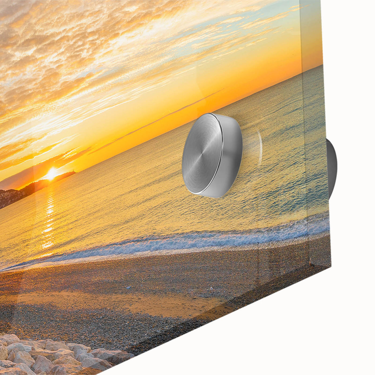 Large abstract depiction of Nice, France in vibrant orange and blue tones on acrylic glass, ideal for dining room art.