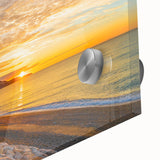 Large abstract depiction of Nice, France in vibrant orange and blue tones on acrylic glass, ideal for dining room art.