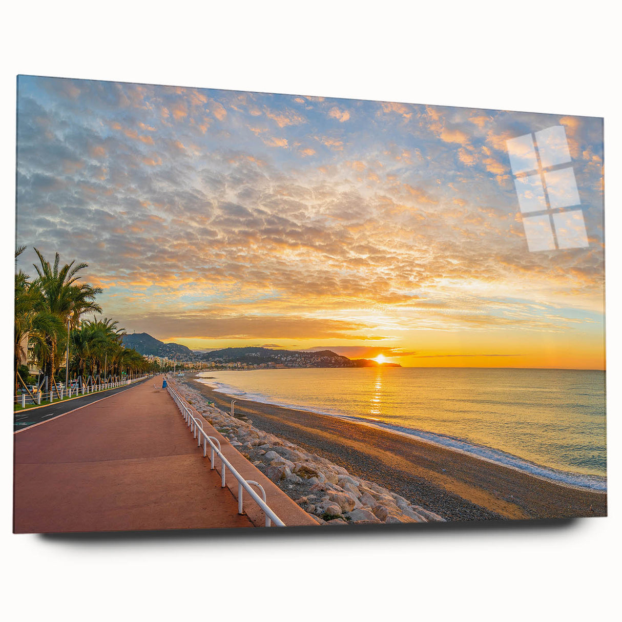 Acrylic print of a large abstract depiction of Nice, France, in muted blue and gray tones.
