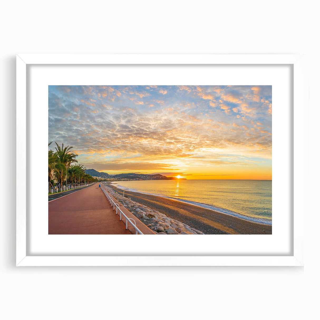 Textured abstract art print depicting a serene European scenery in soft pastels, framed in white, ideal for bedroom art.