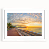 Textured abstract art print depicting a serene European scenery in soft pastels, framed in white, ideal for bedroom art.