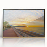 Art deco poster of Nice, France in muted gold and blue tones on framed acrylic, ideal for modern nursery wall decor.