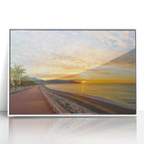 Mid-century modernist art of Nice, France in muted blue and white tones on a framed acrylic, suitable for nursery wall art.