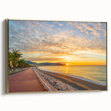 Framed canvas of a vintage-style landscape painting depicting the French Riviera in muted earth tones.