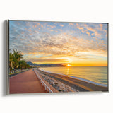 Framed canvas landscape art painting depicting the colorful Nice, France coastline, ideal for living room decor.