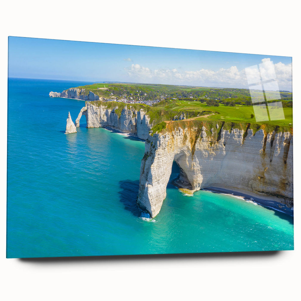 Acrylic print of a serene Normandy landscape in soft pastel shades, suitable as large bedroom or dining room art.