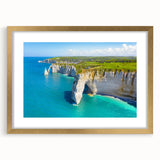Abstract art print of Normandy scenery in muted earth tones on a framed canvas, ideal for dining room decor.