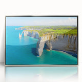 Acrylic print of a serene Normandy landscape in muted earth tones, framed in silver, ideal for modern art wall decor.