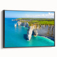 Black and white framed canvas of Normandy landscape, ideal for bedroom wall art in vintage poster style.