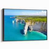 Black and white framed canvas of Normandy landscape, ideal for bedroom wall art in vintage poster style.