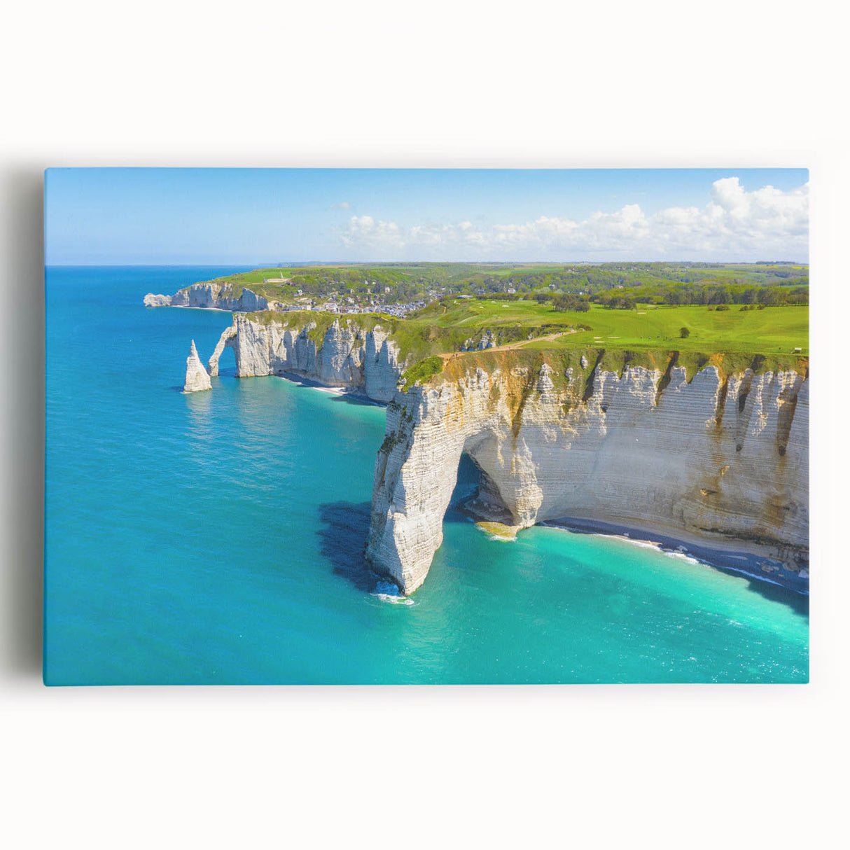 Black and white photograph of Normandy scenery on stretched canvas, ideal for kitchen wall art or bedroom.