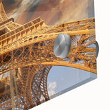Large abstract depiction of Paris in muted gray and blue tones on acrylic glass, suitable for dining room art.