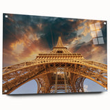 Acrylic print of Paris scenery with muted earth tones, ideal for dining room or bedroom decor.