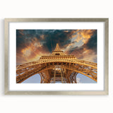 Extra large abstract art print of Paris scenery in textured silver frame, ideal for living room decor.