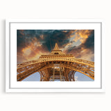 Textured abstract art print depicting a Parisian street scene in muted gray and blue tones on a framed white canvas.