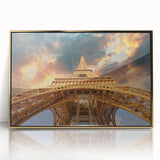 Art deco poster of Paris skyline in gold and black tones on acrylic, ideal for modern art wall decor.