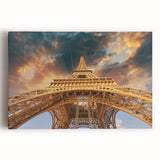 Black and white photo of Paris on stretched canvas, featuring Eiffel Tower, ideal for kitchen wall art.