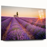 Large abstract wall art of Provence scenery in muted earth tones on acrylic glass, ideal for bedroom or dining room decor.