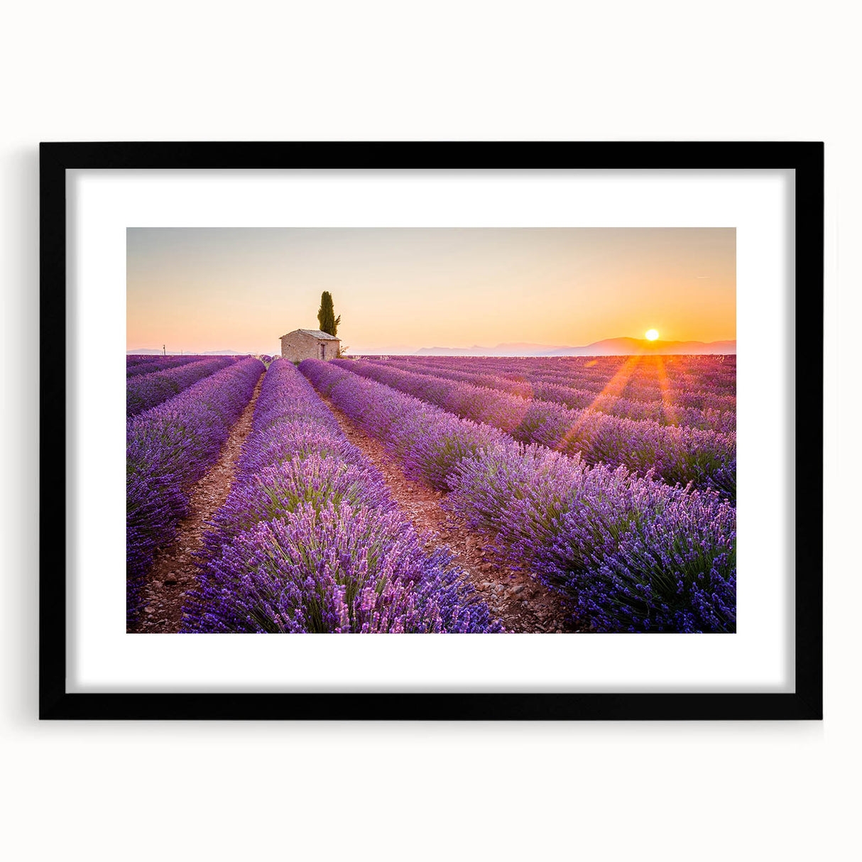 Abstract art print of a Provence landscape in vibrant, colorful hues on a large textured canvas, ideal for living room decor.