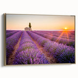 Framed canvas depicting a vintage-style Provence landscape in muted earth tones, ideal for bedroom wall art.