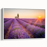 Vintage poster art of a Provencal landscape in vibrant colors on a large framed canvas, ideal for living room decor.