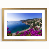 Abstract art print of a Southern French landscape in muted earth tones on a gold-framed canvas.