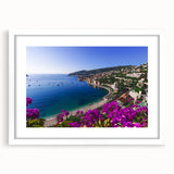 Textured art print of an abstract European landscape in muted earth tones, framed in white, ideal for bedroom decor.