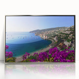 Large acrylic print of a mid-century modernist European landscape in muted earth tones, ideal for modern art wall decor.