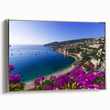 Landscape art painting of a Southern France scenery on a framed canvas, featuring vibrant colors and vintage poster style.