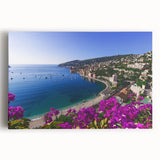 Black and white stretched canvas featuring a panoramic view of a southern French landscape, ideal for kitchen wall art.