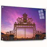 Acrylic print of Versailles scenery in muted greens and blues, suitable for dining room decor.